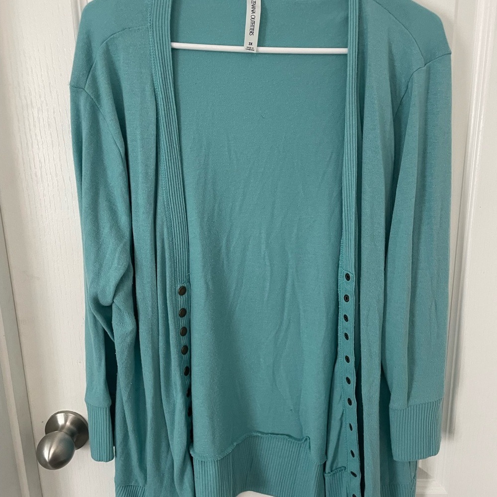 Zenana Outfitters Light Teal Open-Front Long Cardigan